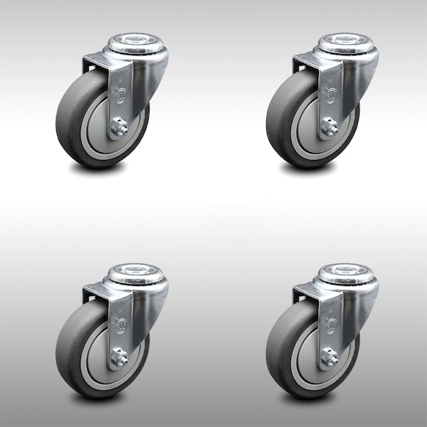 4 Inch SS Thermoplastic Rubber Wheel Swivel Bolt Hole Caster Set